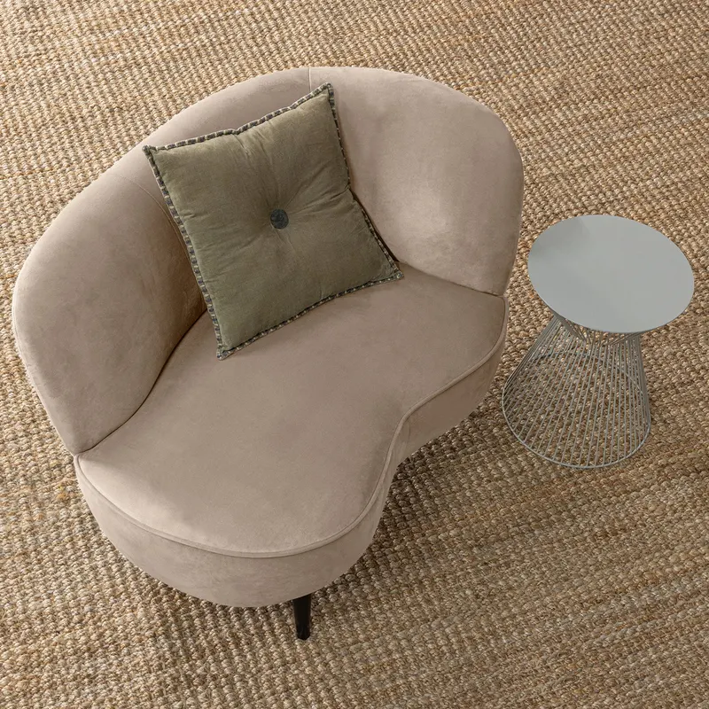 Sara Lounge-Sessel mit einseitiger Lehne, Khaki, Samt, Rechts, im Wohnraum, Ansicht 2