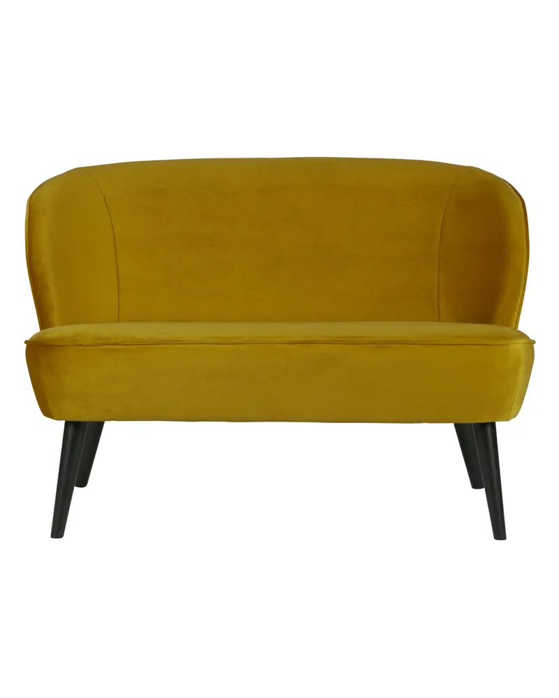 Sara kleines Sofa mit hohen Holzbeinen, Ocker, Samt, Ansicht 2
