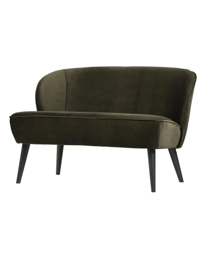 Sara kleines Sofa mit hohen Holzbeinen, Grün, Samt, Ansicht 1