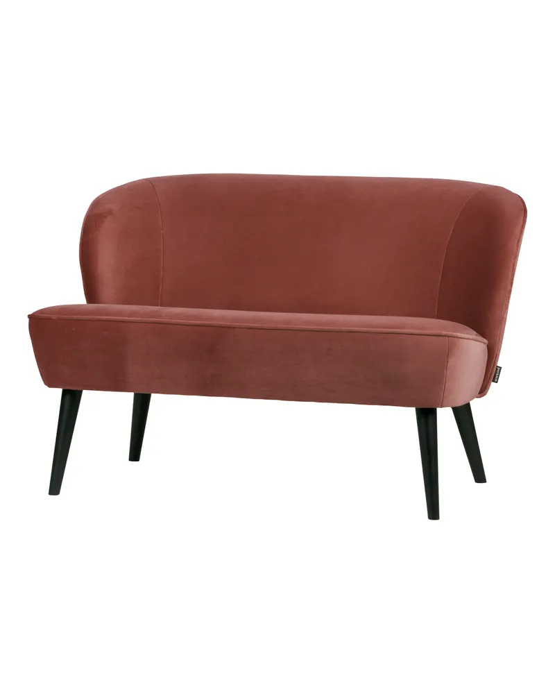 Sara kleines Sofa mit hohen Holzbeinen, Burgunderrot, Samt, Ansicht 1