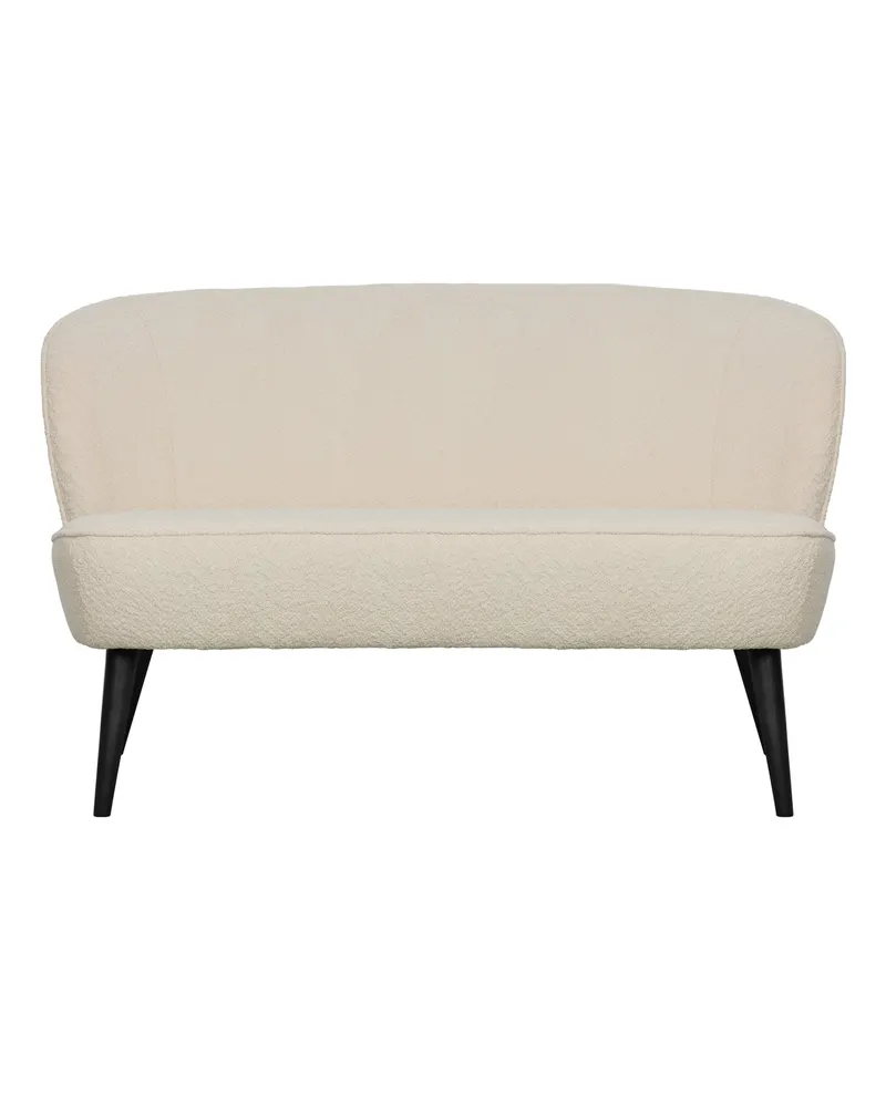Sara kleines Sofa mit hohen Holzbeinen, Creme, Bouclé