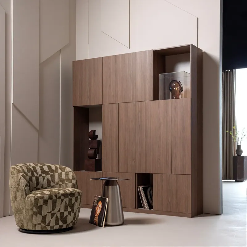 Serra Drehsessel, Olivgrün, grafisches Muster, im Wohnraum, Ansicht 2