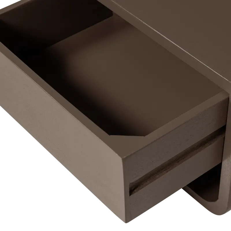 Slo Nachttisch aus Mangoholz mit Schublade, links, Detail, Ansicht 2