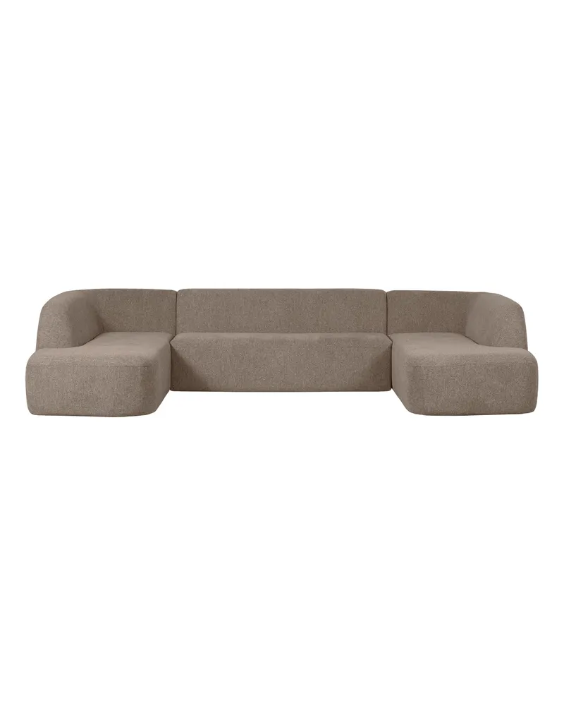 Sloping U-förmiges Ecksofa, Hellbraun melange, Melangegewebe, Ansicht 2