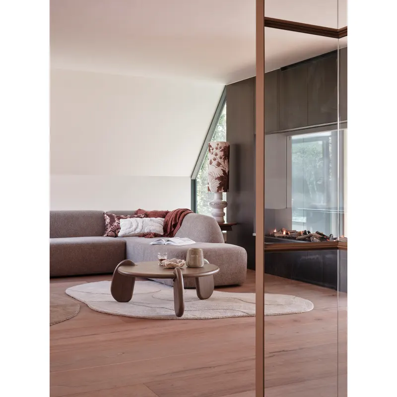 Sloping U-förmiges Ecksofa, Grau melange, Melangegewebe, im Wohnraum, Ansicht 1