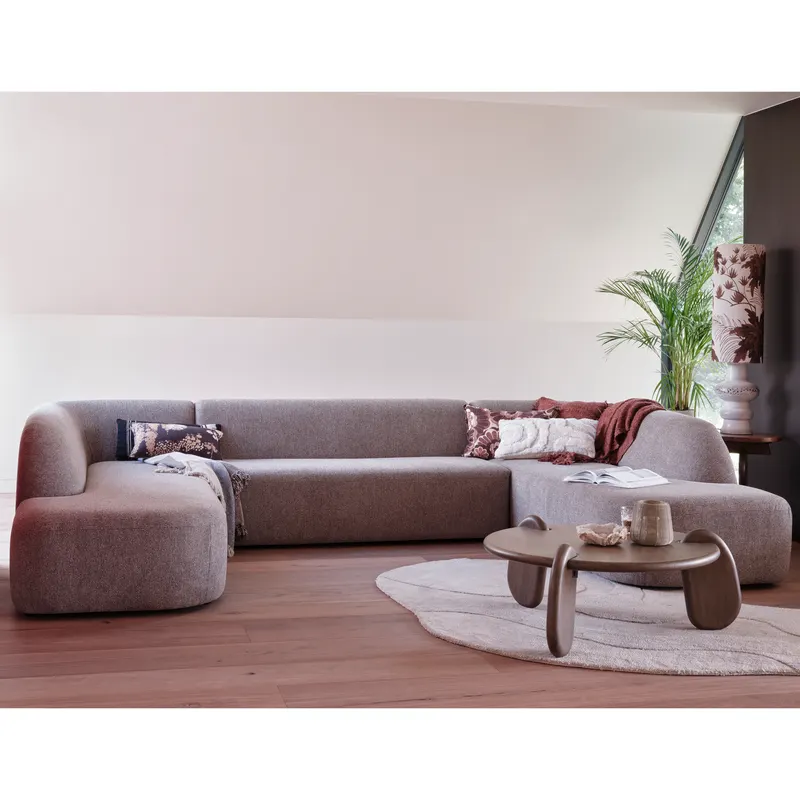 Sloping U-förmiges Ecksofa, Grau melange, Melangegewebe, im Wohnraum, Ansicht 2