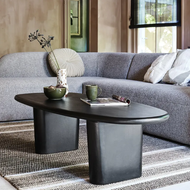 Sloping Ecksofa, Hellbraun melange, links, im Wohnraum, Ansicht 1