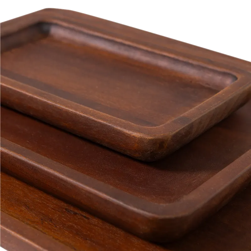 Trayla Serviertablett-Set aus Holz, Braun, Detail
