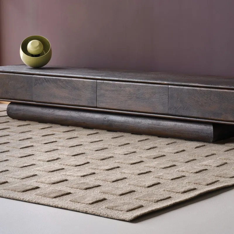 Veya Teppich mit Wolle und Baumwolle, Sand, im Wohnraum, Ansicht 2
