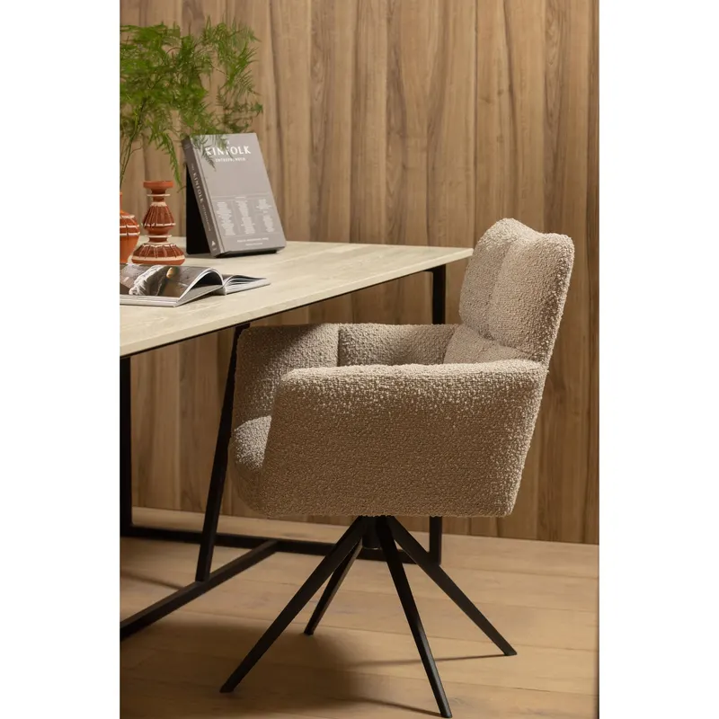 Vinny Esszimmerstuhl mit Armlehnen, Bouclé Sand, im Wohnraum, Ansicht 1