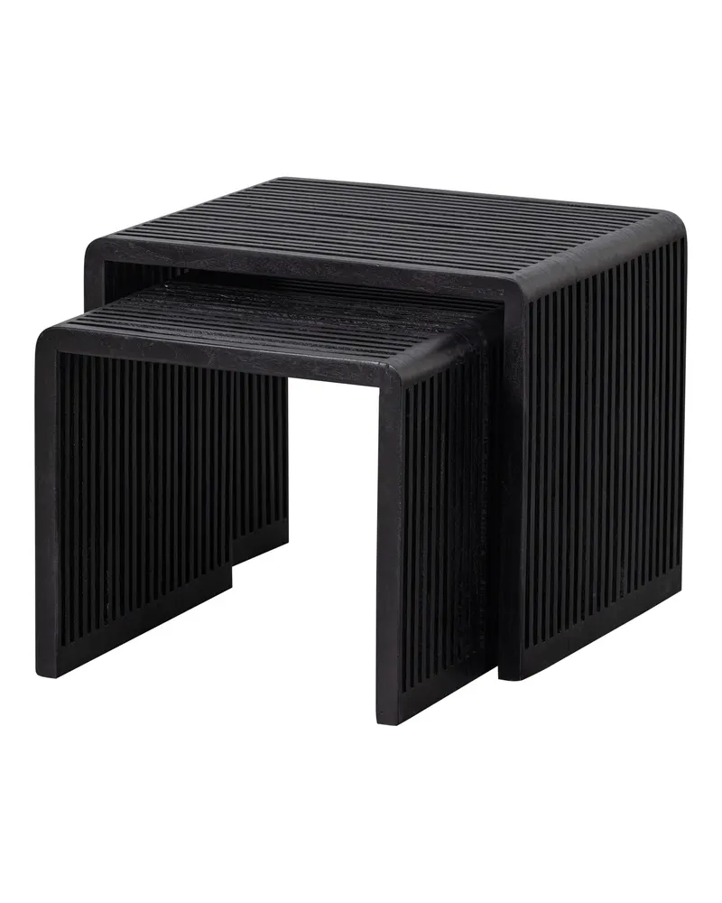Willa Beistelltisch-Set aus recyceltem Teakholz, Schwarz, Ansicht 1