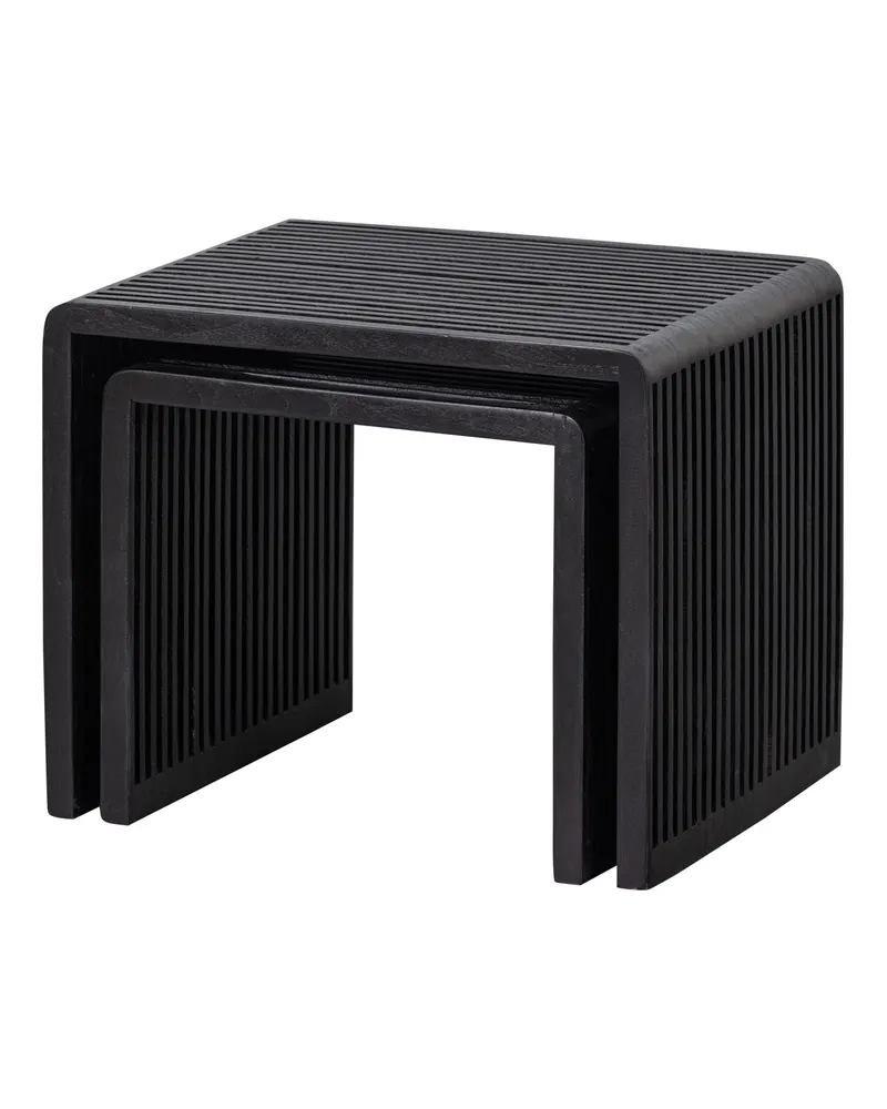 Willa Beistelltisch-Set aus recyceltem Teakholz, Schwarz, Ansicht 2