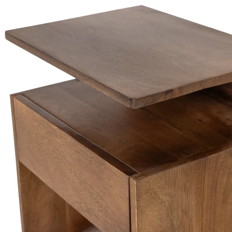 Zalu Nachttisch aus Mangoholz mit Schublade, Braun, Detail, Ansicht 1