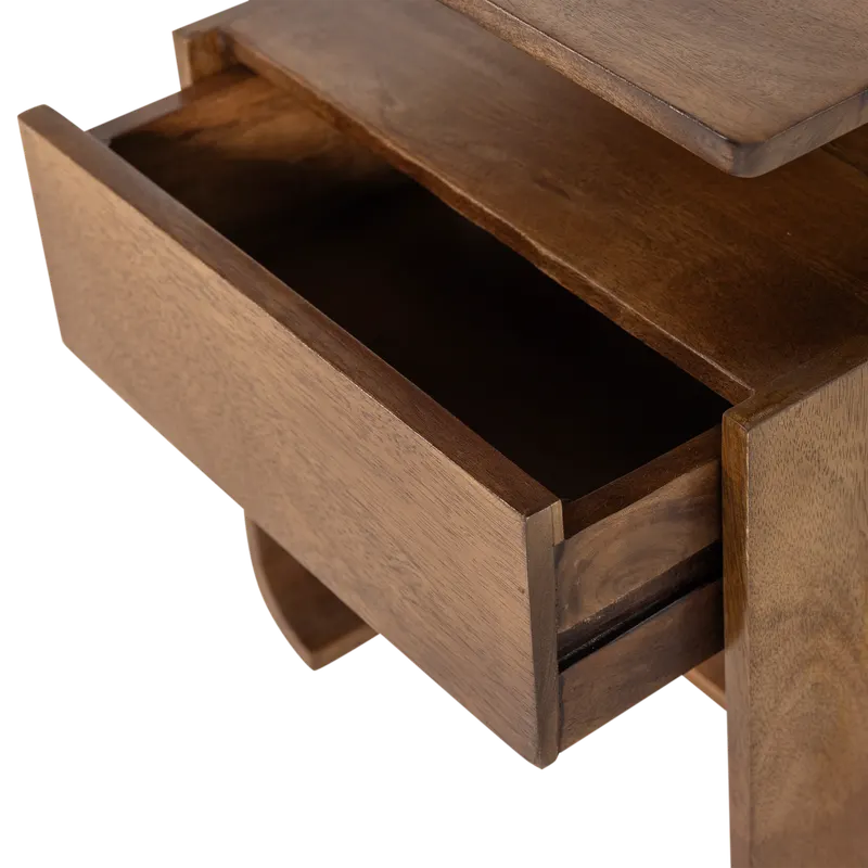 Zalu Nachttisch aus Mangoholz mit Schublade, Braun, Detail, Ansicht 2