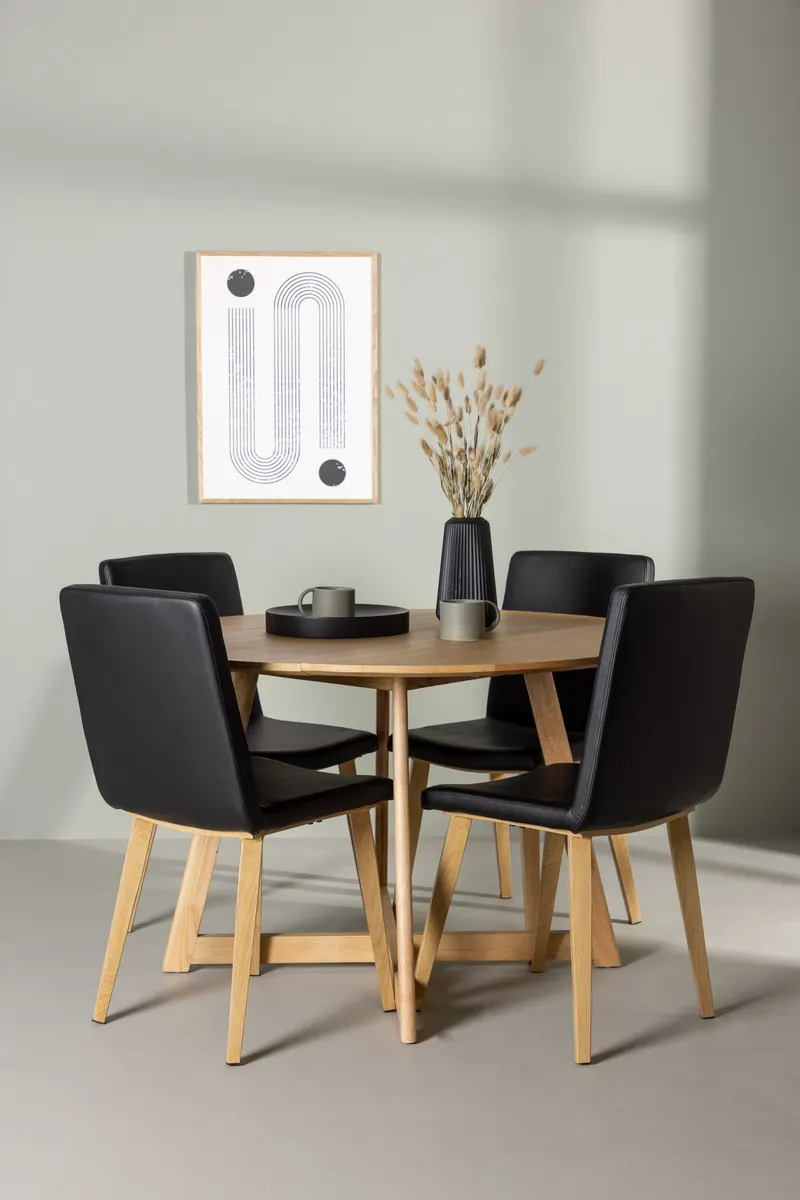 Yakidon & Today Essgruppe mit rundem Esstisch und 4 Kunstlederstühlen, im Wohnraum, Ansicht 1