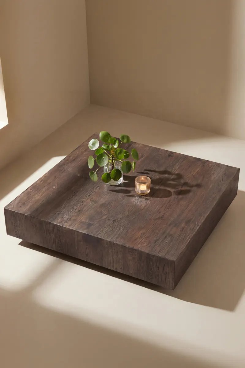 York eckiger Couchtisch in Blockform in 80 × 80 cm, Mokka, im Wohnraum, Ansicht 2