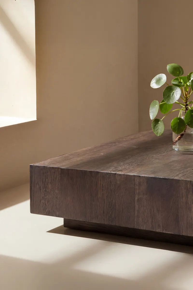 York eckiger Couchtisch in Blockform in 80 × 80 cm, Mokka, im Wohnraum, Ansicht 3