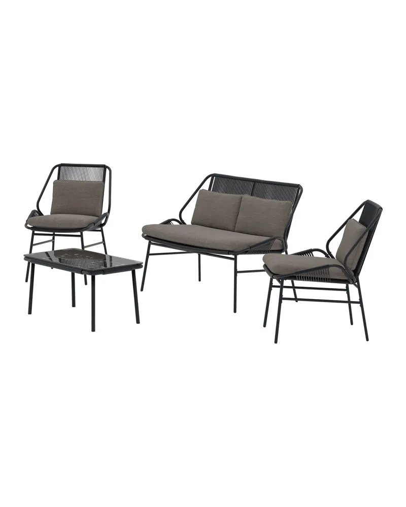 Zakynthos Gartenlounge mit Sofa, zwei Sesseln und Glastisch in Klar, Gestell Schwarz, Ansicht 1