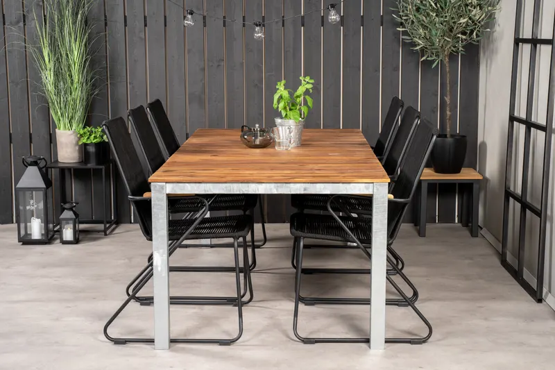 Zenia & Bois Gartenmöbel-Set mit Akazientisch und 6 Seilstühlen, im Wohnraum, Ansicht 1