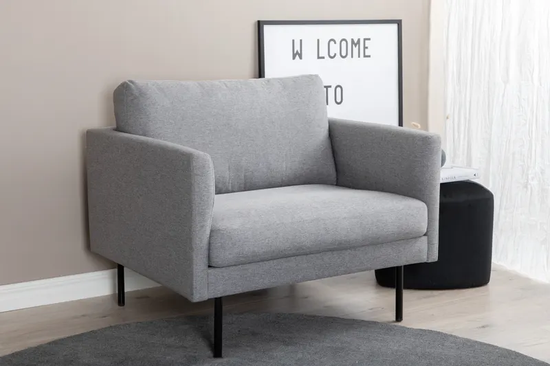 Zoom Sessel mit schwarzen Stahlbeinen in Grau, Gestell Schwarz, Polyester, im Wohnraum, Ansicht 2
