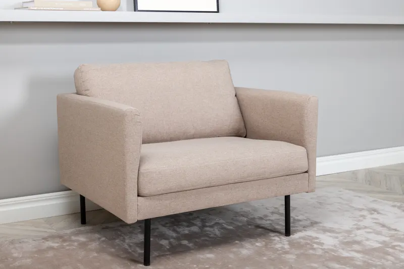 Zoom Sessel mit schwarzen Stahlbeinen in Beige, Gestell Schwarz, Polyester, im Wohnraum, Ansicht 3
