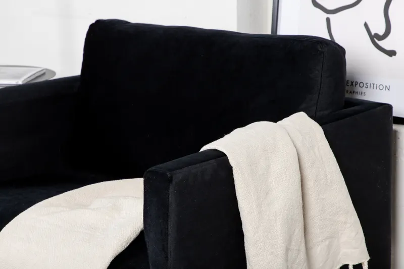 Zoom Sessel mit schwarzen Stahlbeinen in Schwarz, Polyester-Samt, im Wohnraum, Ansicht 6
