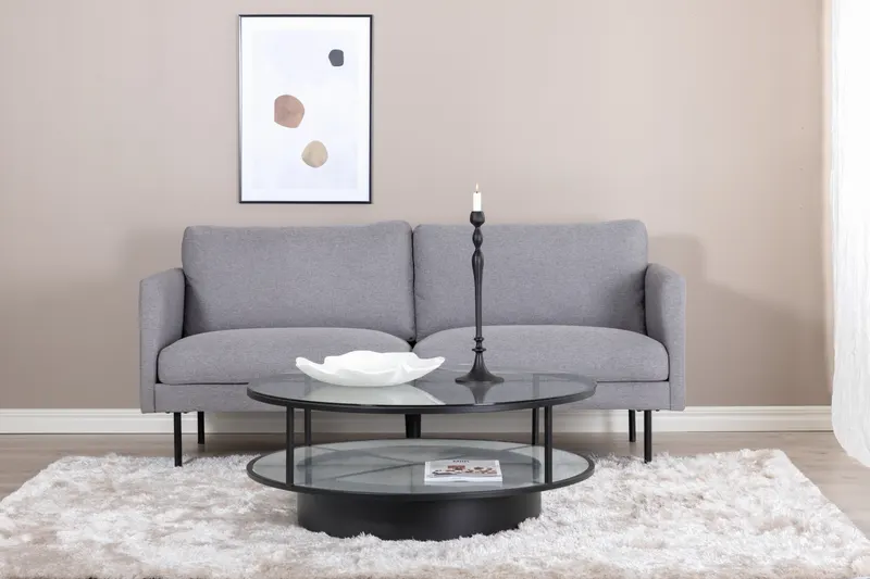 Zoom 2-Sitzer-Sofa mit Stahlbeinen in Grau, Gestell Schwarz, im Wohnraum, Ansicht 1