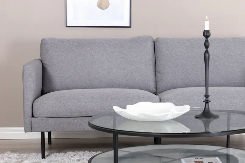 Zoom 2-Sitzer-Sofa mit Stahlbeinen in Grau, Gestell Schwarz, im Wohnraum, Ansicht 2