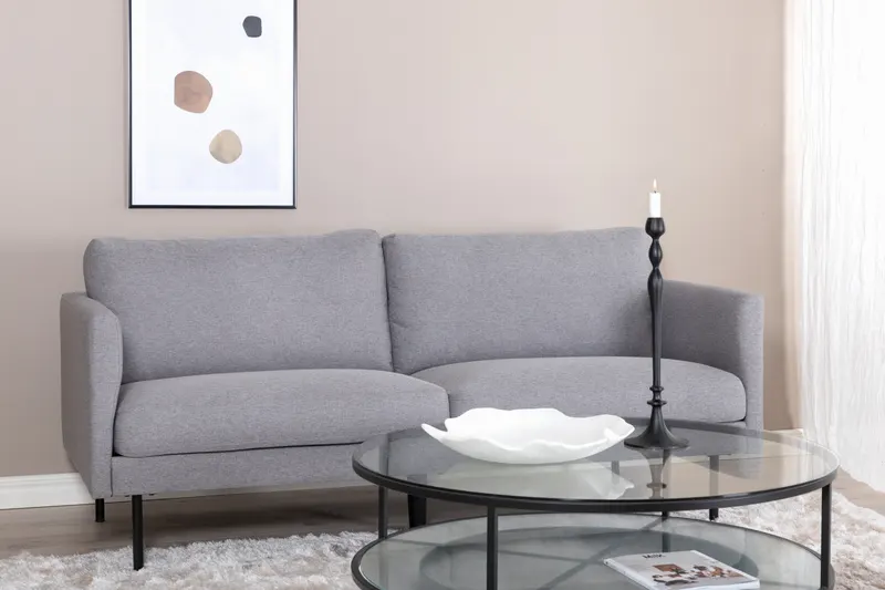 Zoom 2-Sitzer-Sofa mit Stahlbeinen in Grau, Gestell Schwarz, im Wohnraum, Ansicht 3