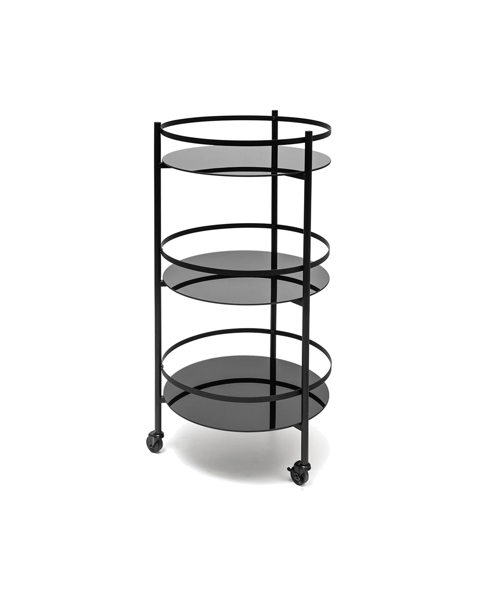 Bar Servierwagen aus Glas und Eisen, Schwarz, 3 Ebenen, H 96 cm, Ansicht 1