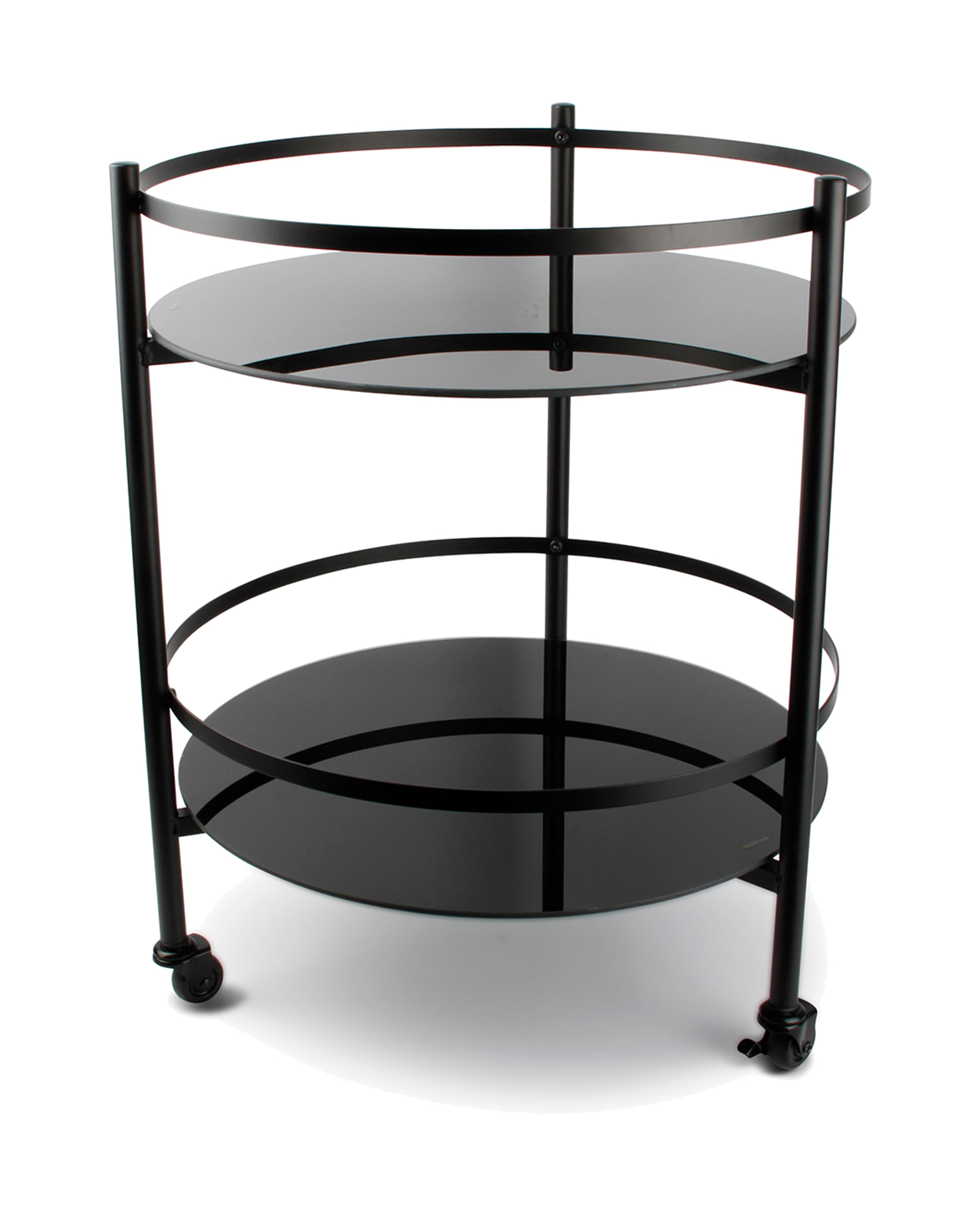 Bar Servierwagen aus Glas und Eisen, Schwarz, 2 Ebenen, H 61,5 cm