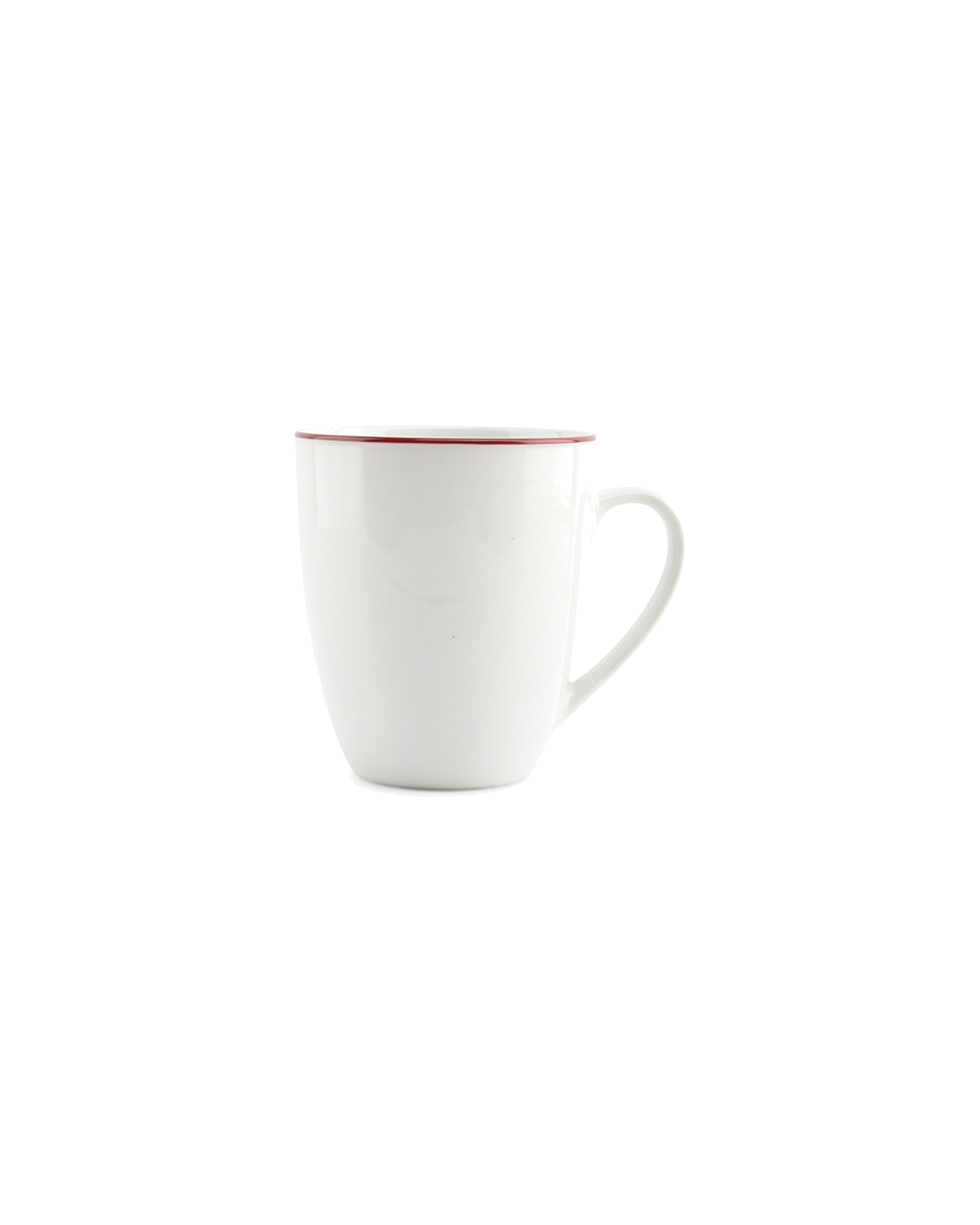 Basic White Becher aus Porzellan, burgunderroter Rand, 380 ml, Ansicht 1