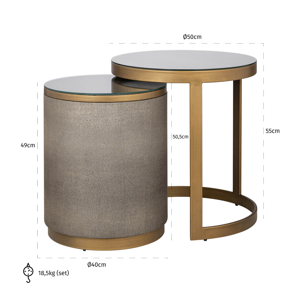 Beistelltisch Bloomville Brass Shagreen, 2er-Set von Richmond Interiors, Maßzeichnung 6