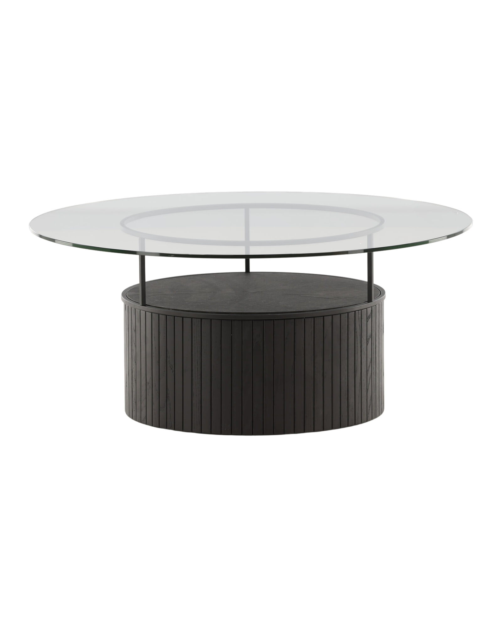 Bovall Couchtisch mit Glasplatte Ø 90 cm auf schwarzem Sockel