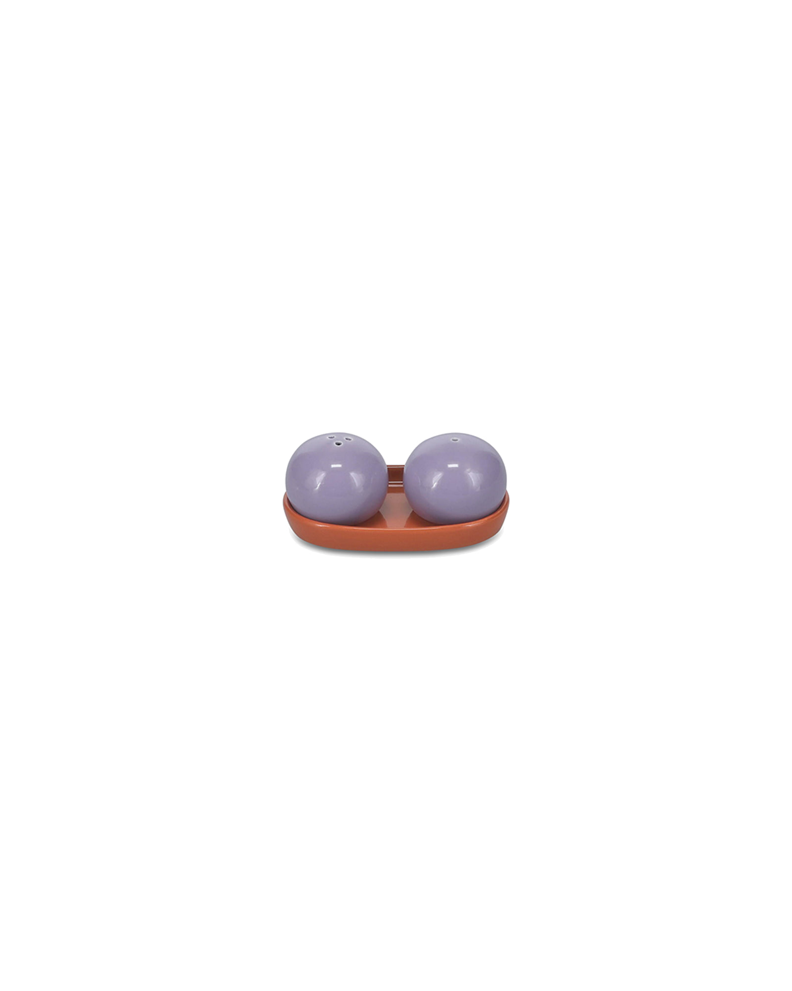 Duo Salz- und Pfefferstreuer aus Steinzeug, Lila/Orange, 3-teilig, Ansicht 1