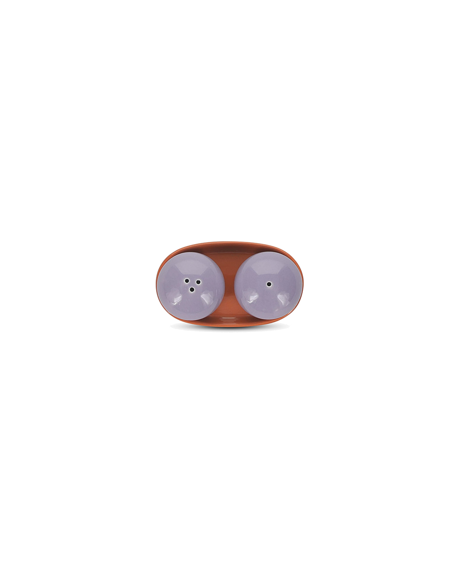 Duo Salz- und Pfefferstreuer aus Steinzeug, Lila/Orange, 3-teilig, Ansicht 2