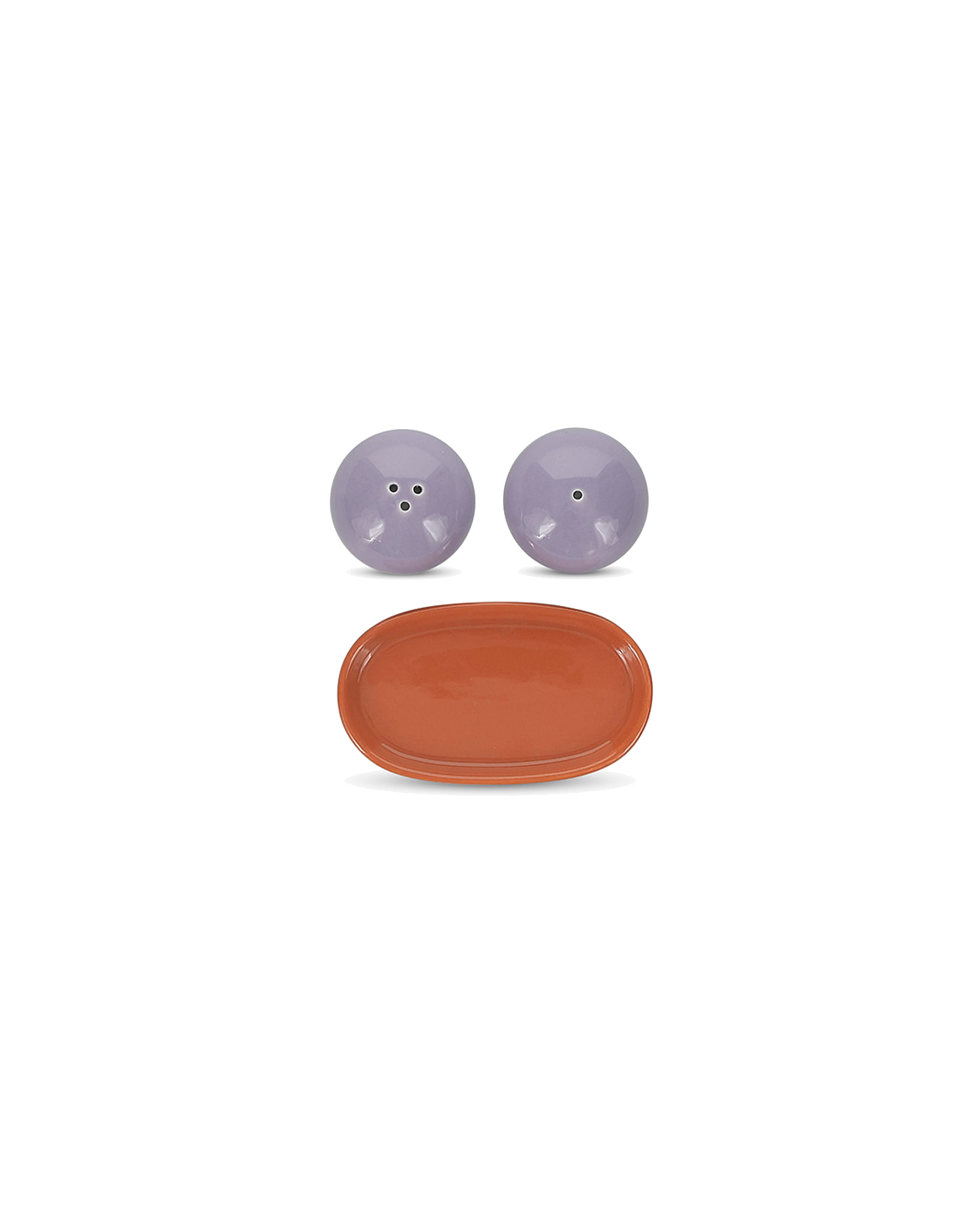 Duo Salz- und Pfefferstreuer aus Steinzeug, Lila/Orange, 3-teilig, Ansicht 3