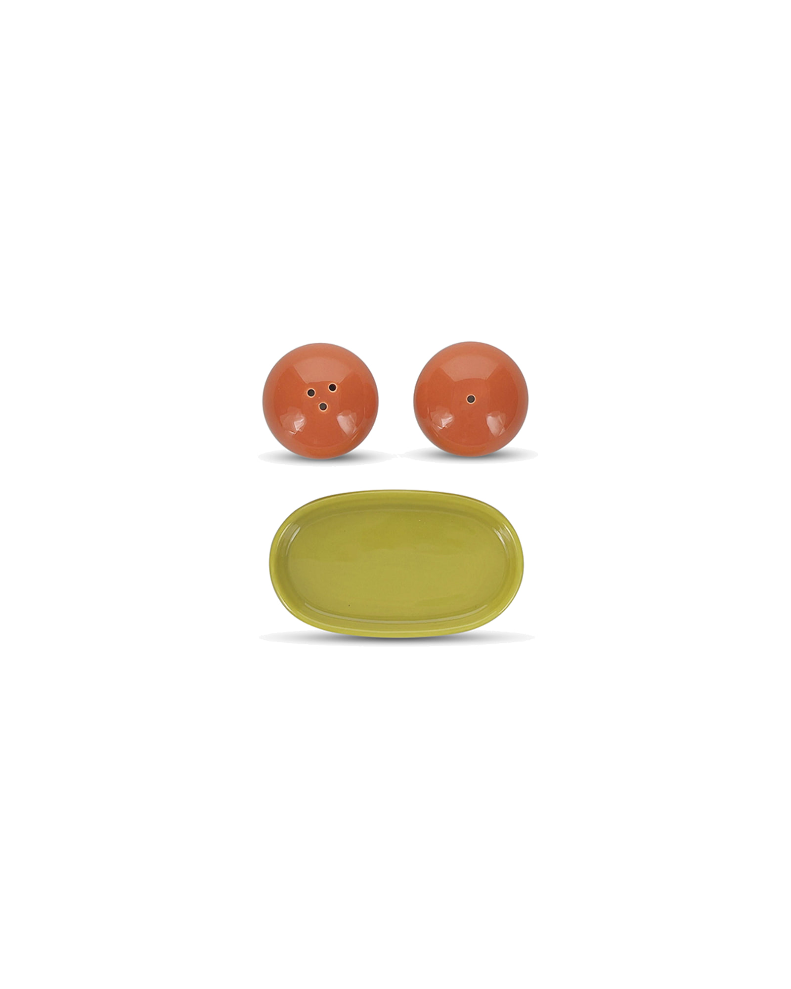 Duo Salz- und Pfefferstreuer aus Steinzeug, Orange/Grün, 3-teilig, Ansicht 3