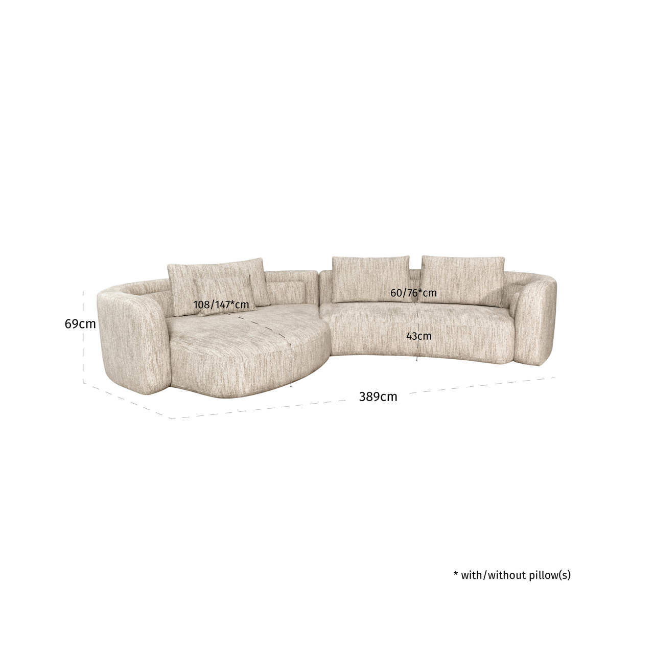 Ecksofa Angusto, Natural softweave, links von Richmond Interiors, Maßzeichnung 7