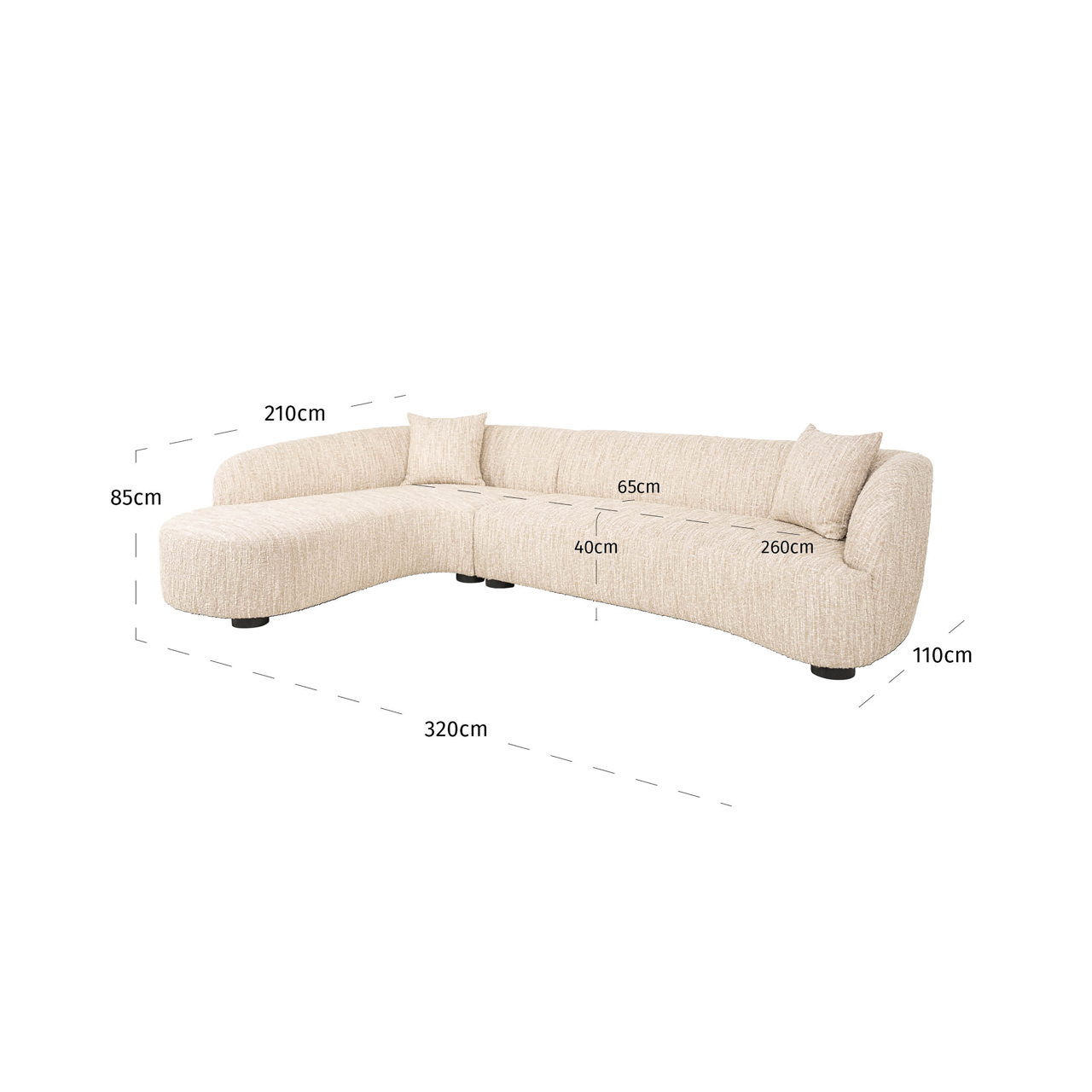 Ecksofa Pandora, Beige angora, links von Richmond Interiors, Maßzeichnung 12