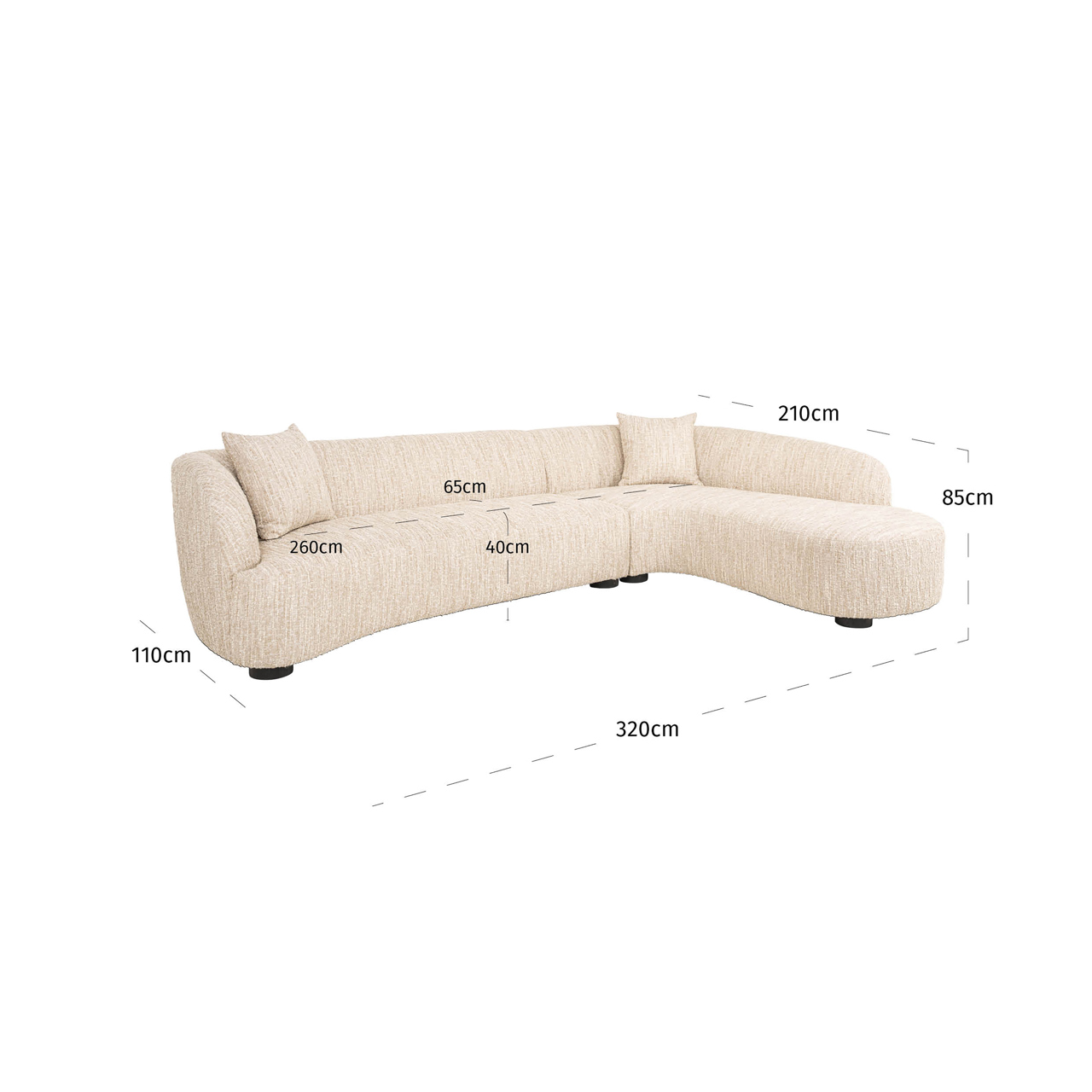 Ecksofa Pandora, Beige angora, rechts von Richmond Interiors, Maßzeichnung 12