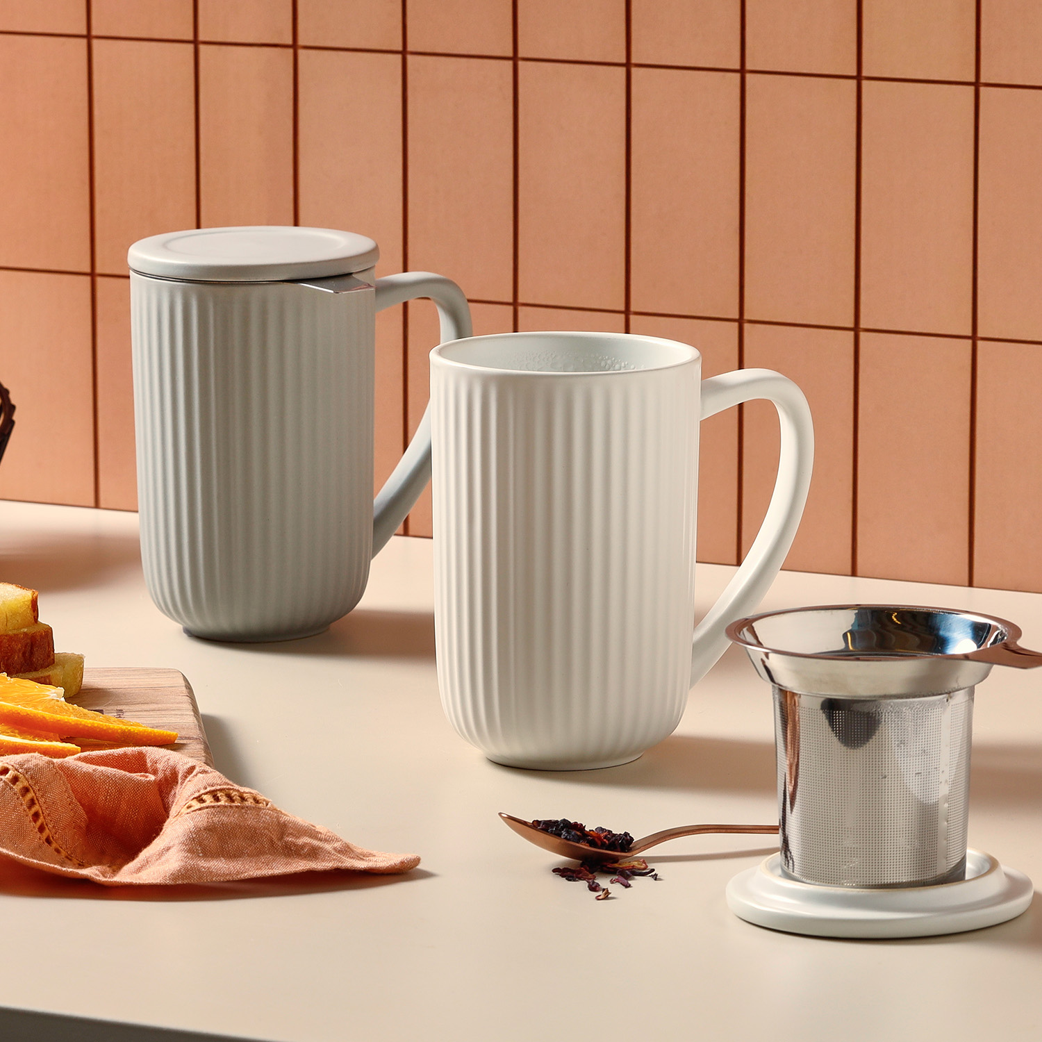 Hi!Tea Teebecher aus Steinzeug und Edelstahl, Grau, 600 ml, Ansicht 3