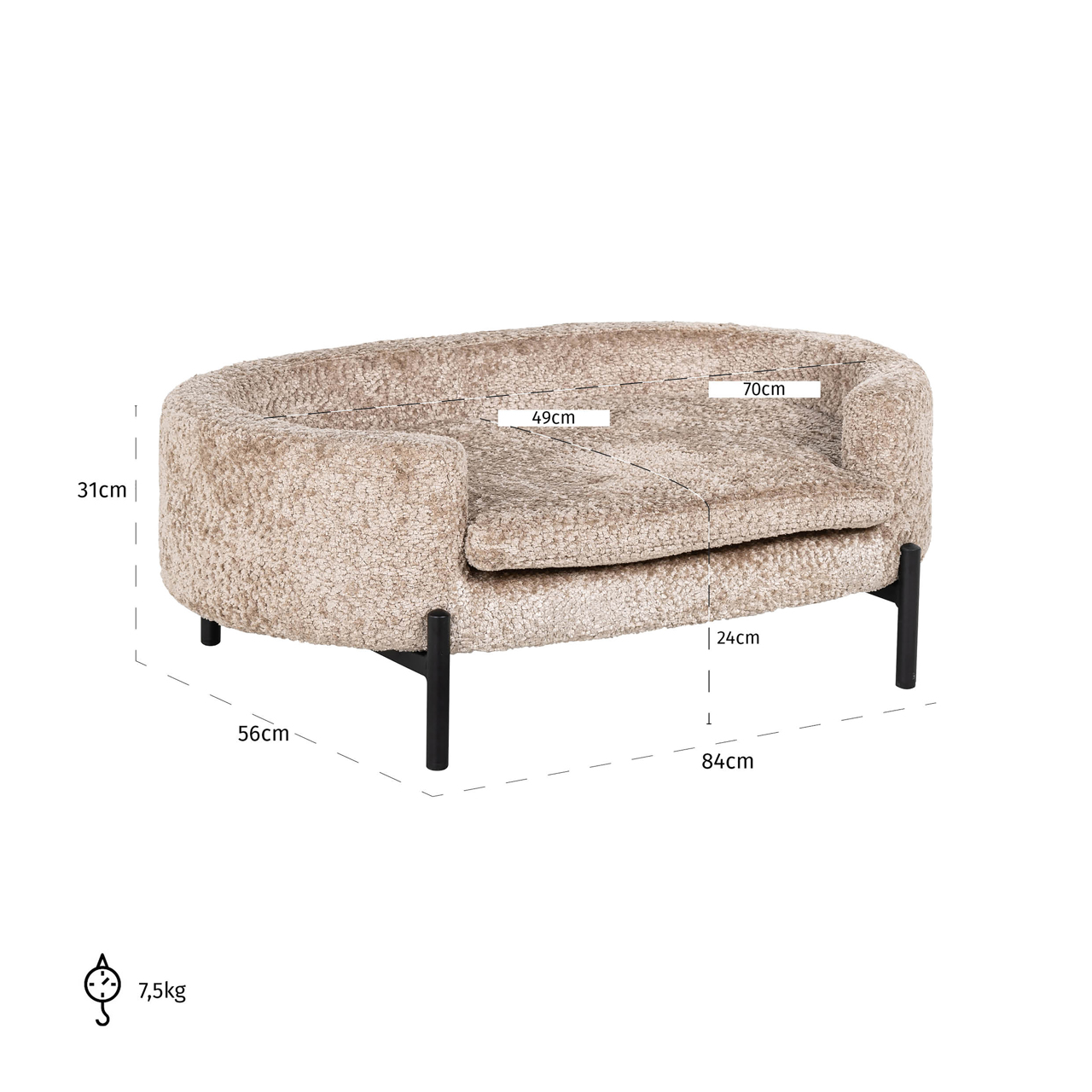 Hundebett Dolly, Sheep natural von Richmond Interiors, Maßzeichnung 13