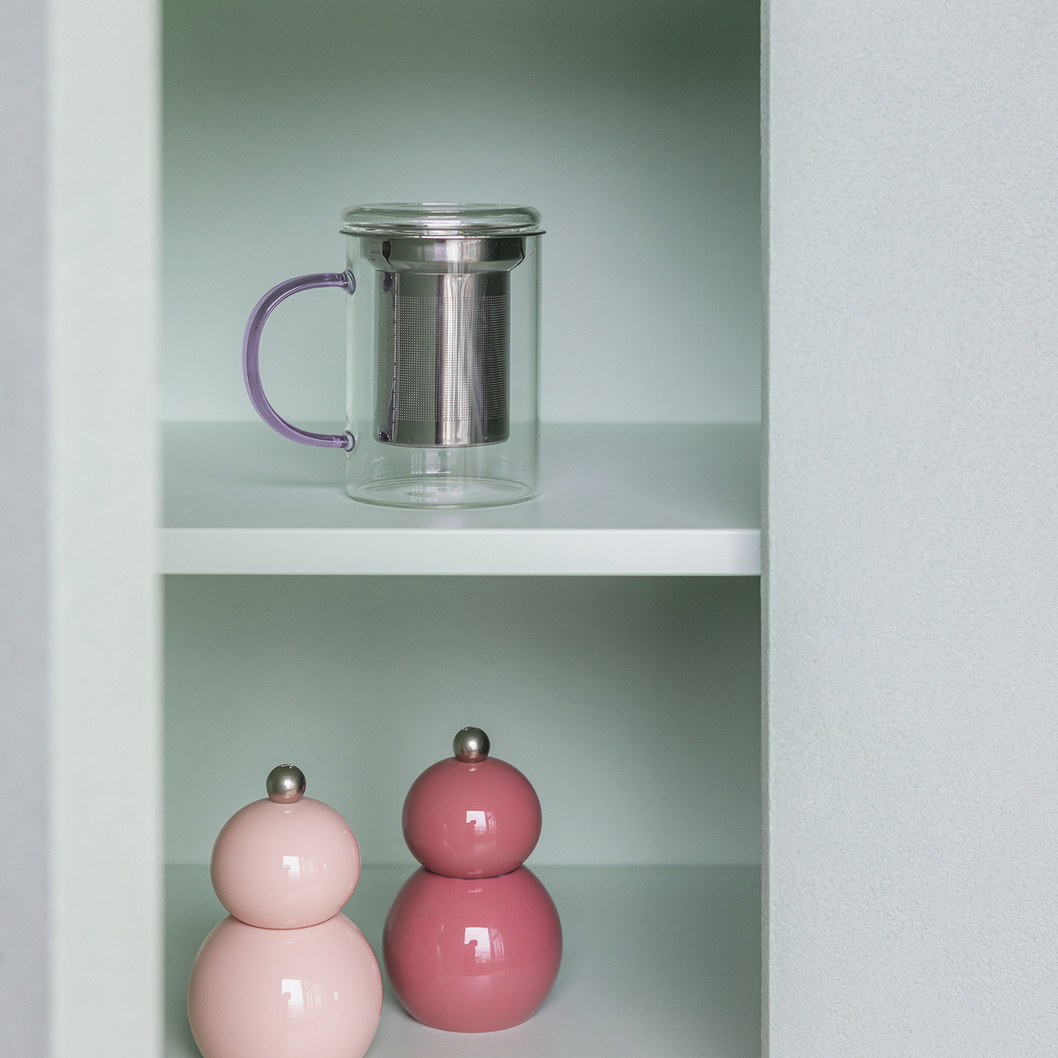 Liv Teebecher aus Borosilikatglas, mit Filter und Deckel Lila, 430 ml, Ansicht 3