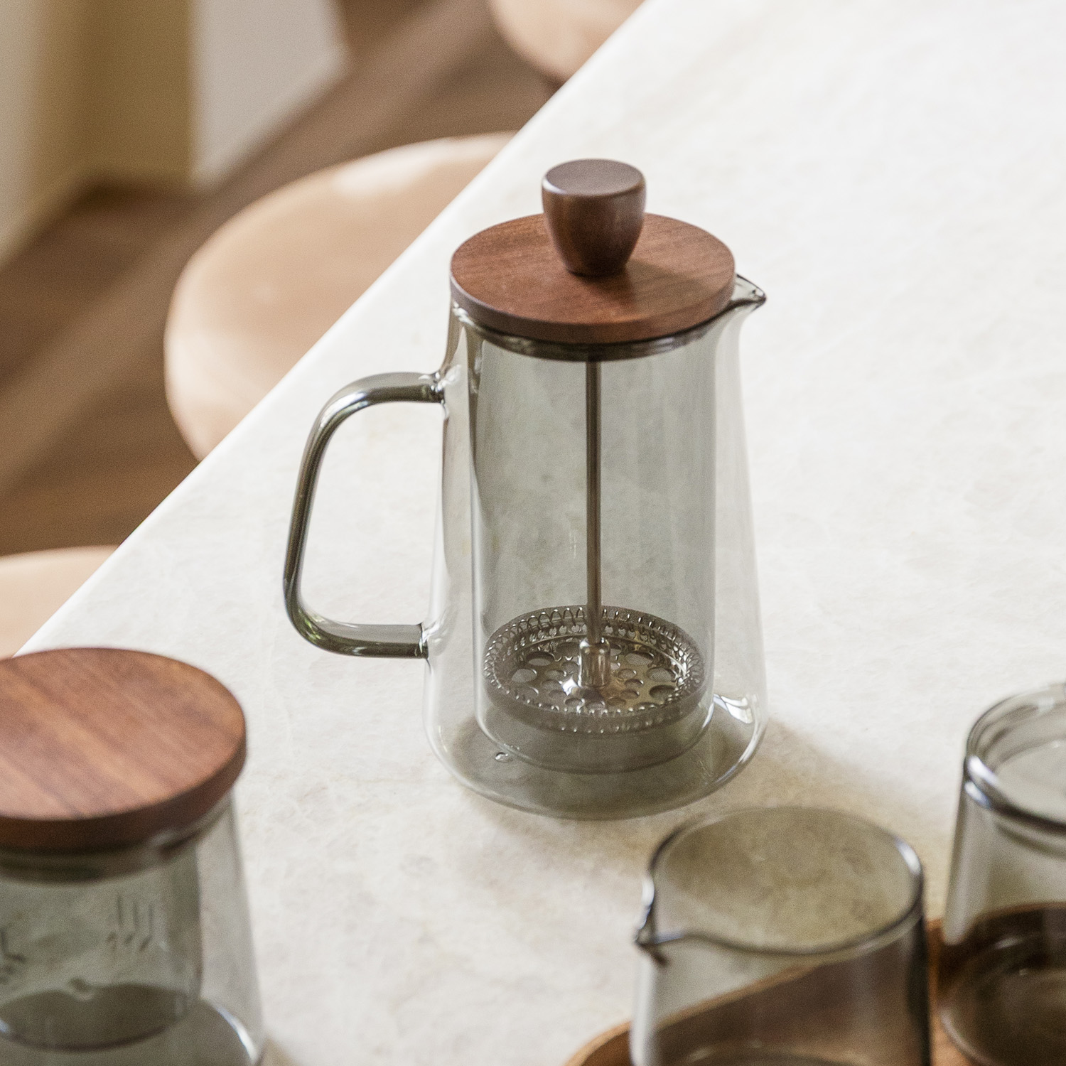 Luma Kaffeekanne aus Glas, mit Glasfilter und Deckel Grau, 350 ml, Ansicht 5
