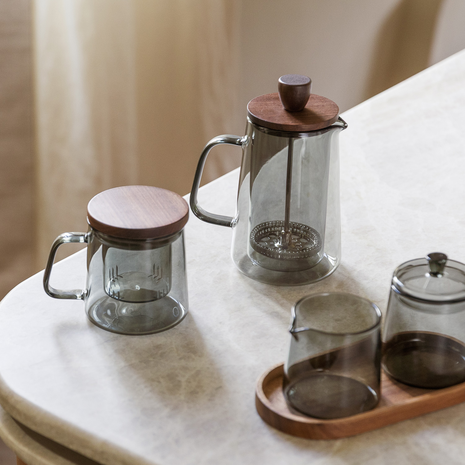 Luma Kaffeekanne aus Glas, mit Glasfilter und Deckel Grau, 350 ml, Ansicht 6