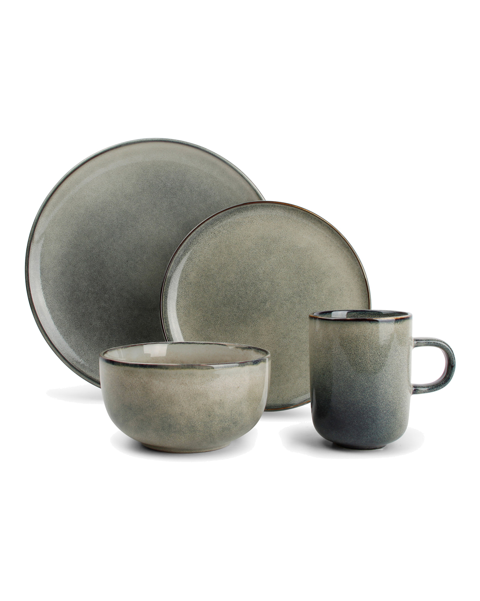 Meridian Geschirrset aus Steinzeug, Grün/Blau, 16-teilig, Ansicht 1