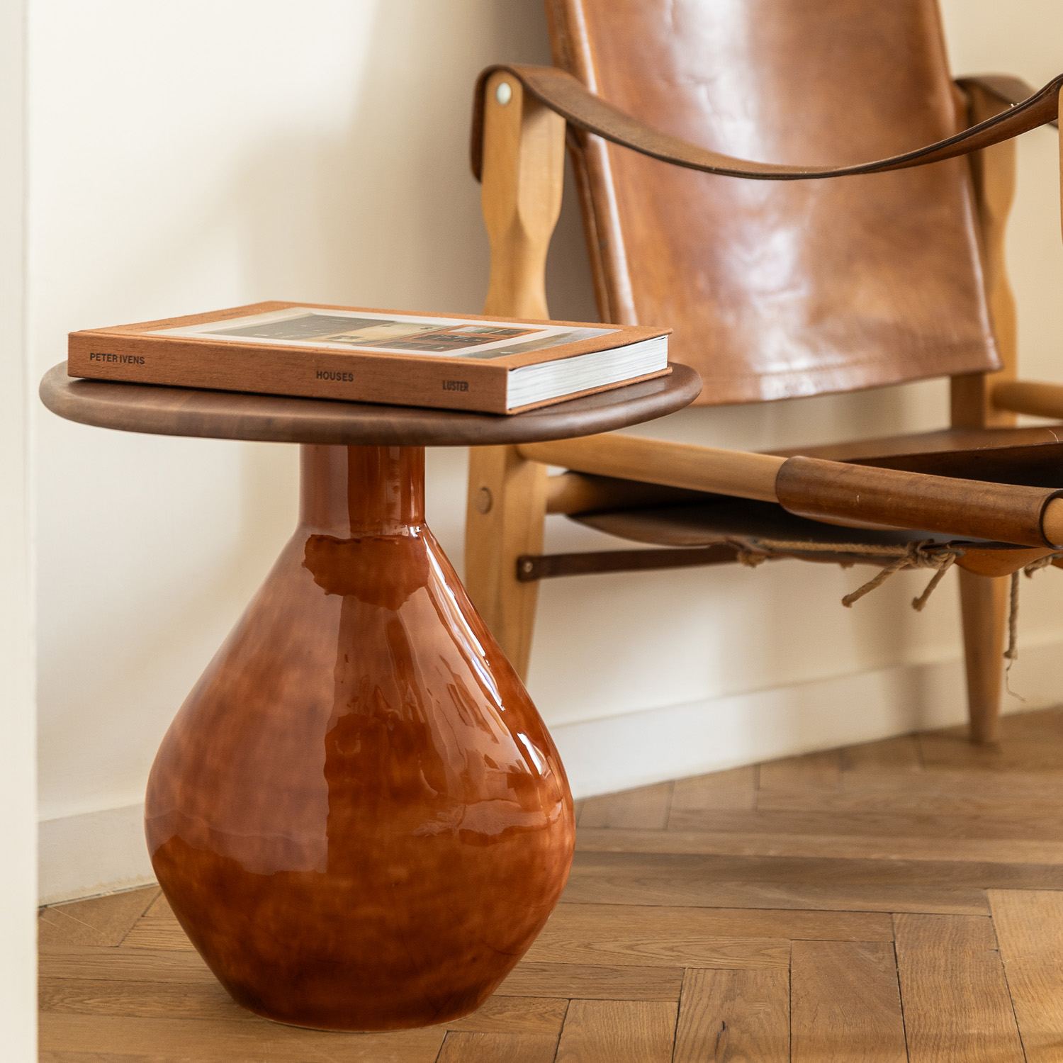 Mio Beistelltisch aus Eisen, mit Holzplatte Terrakotta, 41 × 36 cm, H 40 cm, Ansicht 3
