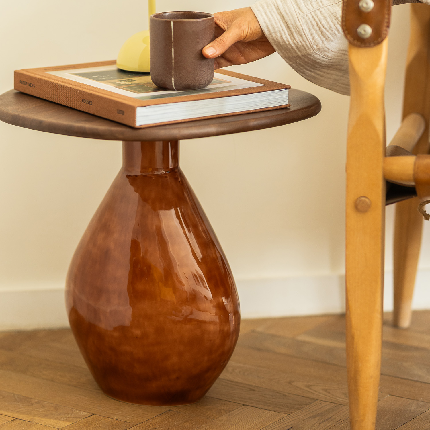 Mio Beistelltisch aus Eisen, mit Holzplatte Terrakotta, 41 × 36 cm, H 40 cm, Ansicht 5