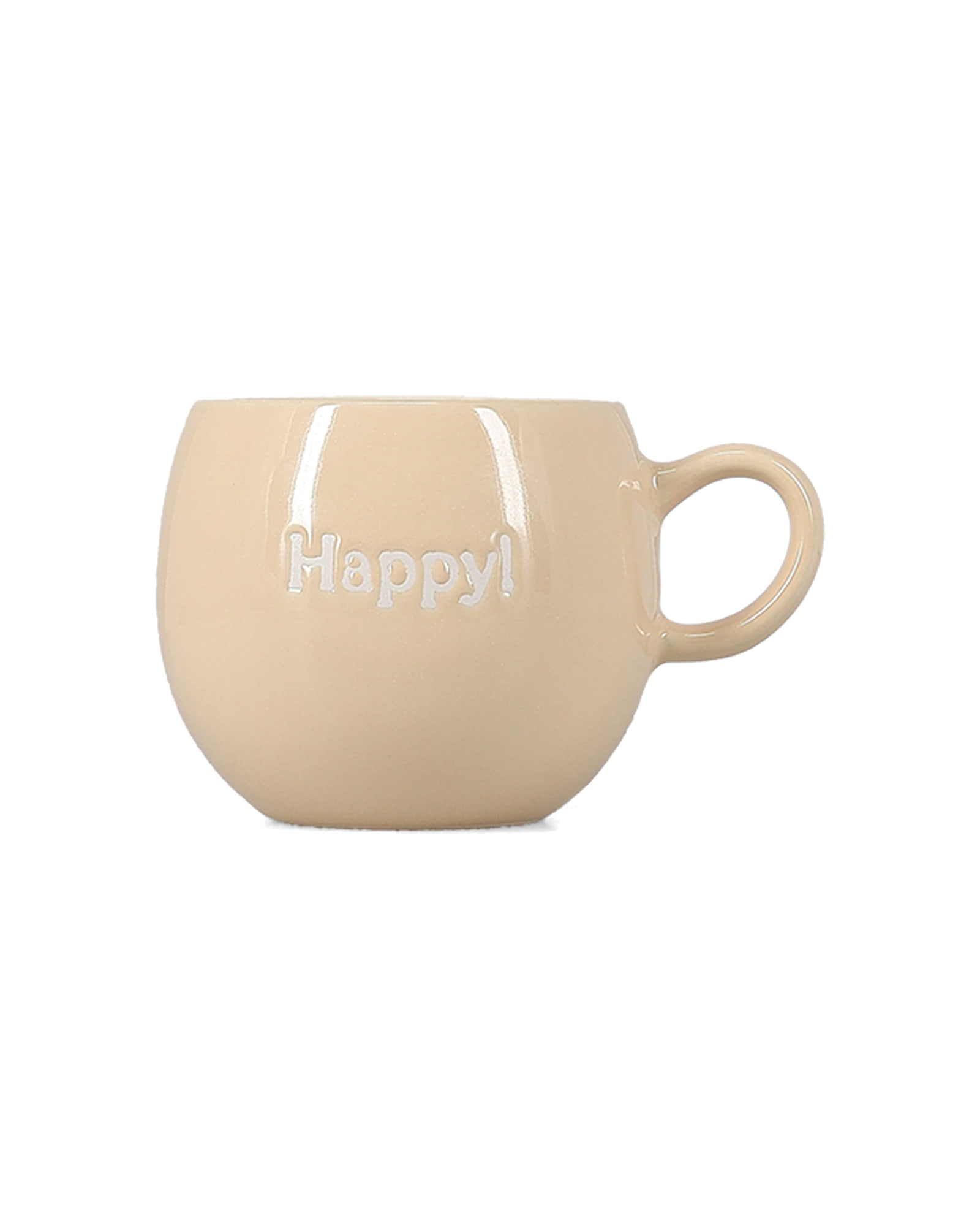Muggies Becher aus Steinzeug, „Happy!“ Beige, 420 ml, Ansicht 1